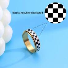 1pc Fashionable Unique Black & White Checkered Rotatable Creative Interesting Ring, Simulated Chessboard Checkered Stainless Steel Rotating Ring, Black & White Grid Fidget Ring, Best Couple Ring Choice, Suitable For Daily Wear Personalized Accessory, Unisex Ring