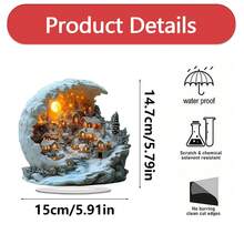 1 pieza Decoración acrílica de escena de aldea de invierno navideña en 2D - Escena de escritorio impresa de alta definición, multiusos, sin texto, ideal para el hogar, la sala de estar, la oficina, regalo de Navidad, Acción de Gracias, decoración de cumpleaños, decoración navideña