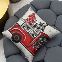 4 buc. fețe de pernă roșii de Crăciun, decor de Crăciun tip casă de la țară, fețe de pernă decorative cu model de camion de Crăciun, potrivite pentru canapea, sufragerie, exterior, inserția de pernă nu este inclusă