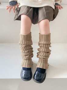 2 双/4 双儿童/青少年针织腿套，罗纹脚踝腿套，保暖腿套，秋冬时尚纯色，白色、黑色、卡其灰色，荷叶边，适合日常穿着和礼物