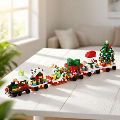 Conjunto de blocos de construção de trem de Natal com 1638 peças, decoração de presente de Natal, trem de Natal com design requintado e caixas de presente, boneco de neve, decorações para árvores de Natal, repleto de atmosfera festiva de Natal, presente criativo de Natal, design fofo, presente de Natal, decoração de casa, decoração de sala de estar, conjunto de blocos de construção para adultos, presente de Natal, presente de Ano Novo