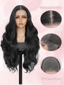 合成耐热 13x6 升级材质柔软丝绸模仿人发波浪发预拔发际线合成高清蕾丝前假发 24 英寸黑锈棕色勃艮第浅棕色合成头发每拔自然发际线日常用于女孩女性角色扮演自然合成柔软假发 - 黑色 - 查看 8