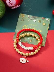 2 piezas/paquete Brazalete con colgantes de Papá Noel, árbol de Navidad, caramelo, muñeco de nieve y bastón de caramelo con letras navideñas - Elementos navideños de moda y versátiles para fiestas, eventos y regalos (color aleatorio - sin tarjeta)