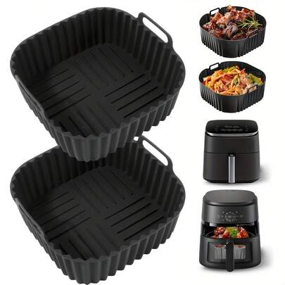 1/2/3 Paquetes de Forros Reutilizables de Silicona para Freidora de Aire - Bandejas de Hornear Cuadradas para Cocina Saludable, Ajuste para Freidoras de Aire de 4-7 Qt, Horno y Microondas, Antiadherente y Fácil de Limpiar, Perfecto para Navidad/Halloween/Pascua/Acción de Gracias, Herramientas y Accesorios de Cocina Multiusos para Hornear