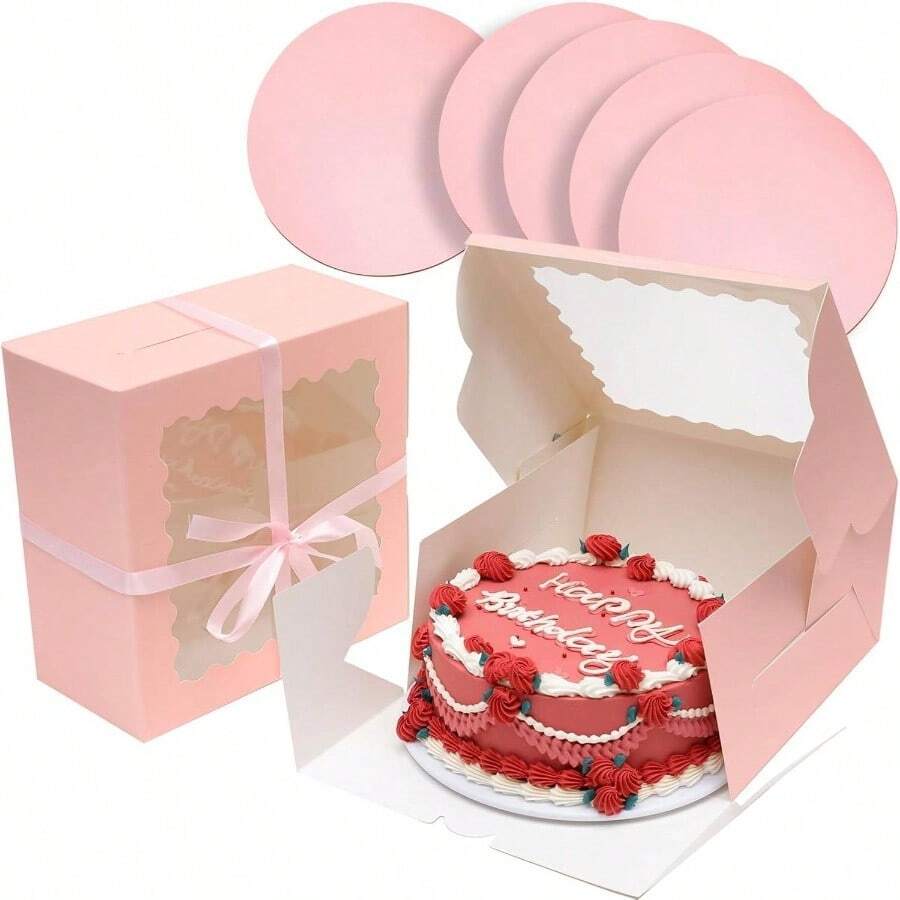 36pcs 10x10x5 Inches Pink Cake Boxes With Window 18 - Packs, 10 Inch Bakery Boxes 18 Cake Boxes+18 Cake Boards Included - 粉色 - 查看 1