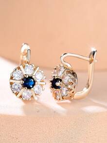 1 Pair Of Shimmering Multicolored Cubic Zirconia Floral Gold-Tone Stud Earrings Designed For Women Party Jewelry Birthday Gift For Her Party Accessories