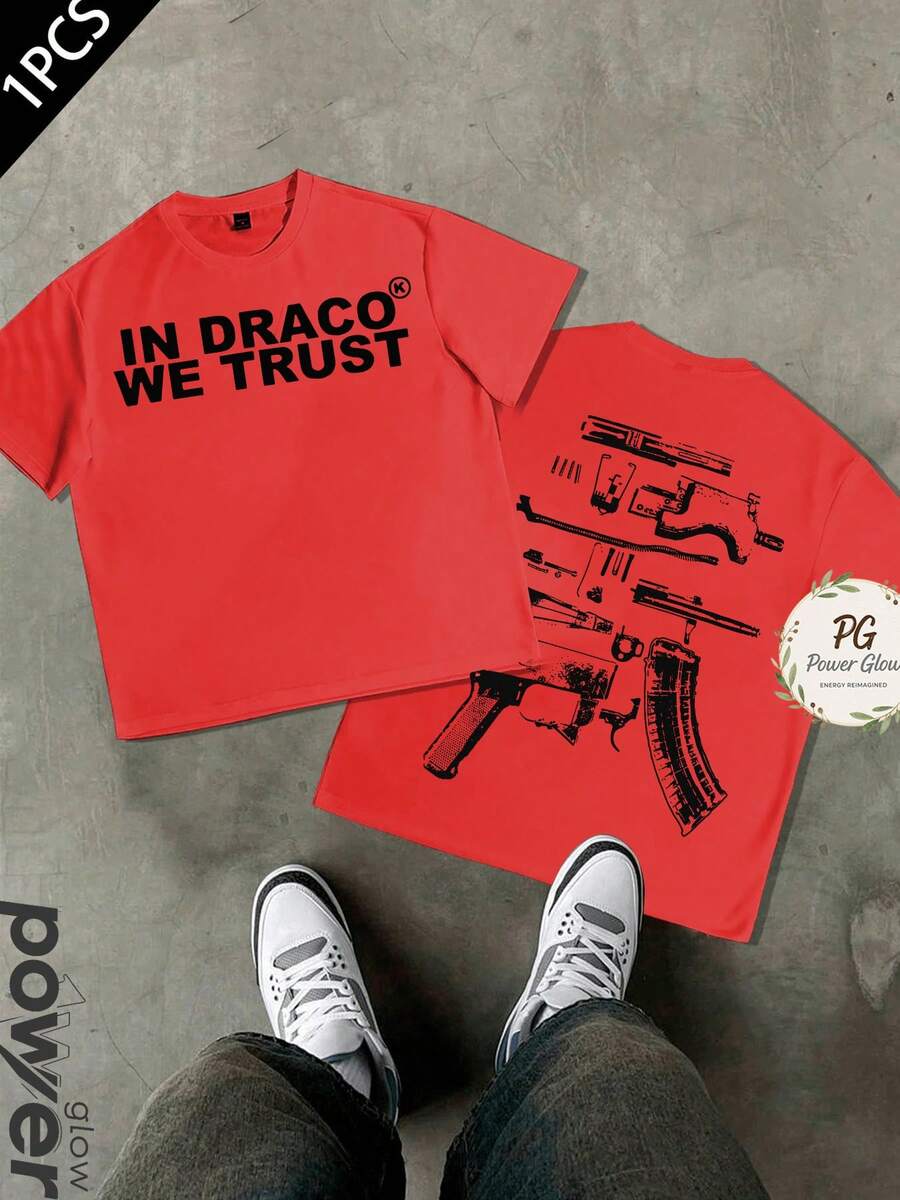 IN DRACO WE TRUST Graphic Tee 1PC Double-Sided Printing - Men's T-Shirt With Prints In The Graphic,  Fashion Street Style. It's A Pure Cotton Casual T-Shirt For Spring And Summer, With A Round Neck And Short Sleeves - Đỏ - Xem 1