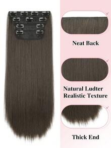 4 piezas/set Extensiones de cabello liso suave de 20 pulgadas, extensiones de cabello sintético liso grueso con clip para mujeres, piezas de cabello postizo con clip para toda la cabeza, extensiones de cabello sintético - Multicolor - Ver 4