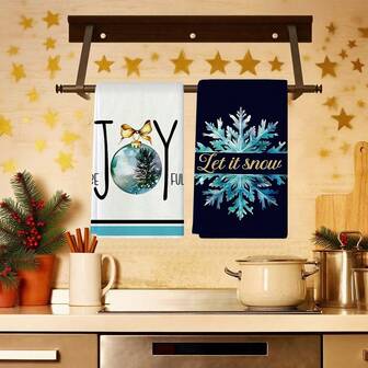 2 Sets Of Christmas Themed Kitchen Napkins, Designed With Holly And Snowflake Patterns, Printed With The Words "Let It Snow", Machine Washable, Heat-Resistant, Absorbent, Reusable, Kitchen Accessories, Suitable For Room Decoration, Kitchen And Bathroom Towels, Party Decoration, Christmas Decor Home, It Is An Ideal Christmas Gift.