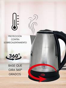 Hervidor eléctrico, para agua caliente, café y té, apagado automático, protección contra ebullición en seco,2 lts, 1000 W, acero inoxidable, tetera electrica. - Plateado - Ver 5