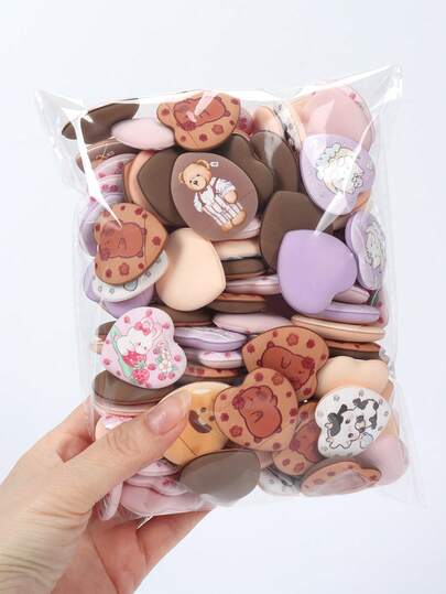 5-10-20-50-100pcs Random Print Makeup Sponge Blender, Sponge For BB Cream, Foundation, Concealer, Suitable For Covering Blemishes, Spots, Precise Contouring Around Eyes, Nose, Mouth. Latex-Free, Expands With Water, Dual-Use Wet & Dry For All Skin Types