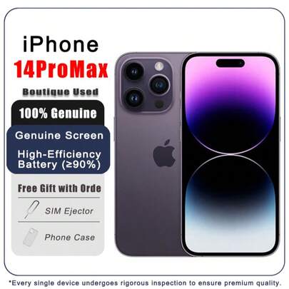  Used Apple IPhone 14 Pro Max Deep Purple 256G Premium Used Apple IPhone - Gaming Ready, Dual SIM 5G, 95% New Condition,Genuine Screen & High-Efficiency Battery (≥90%)