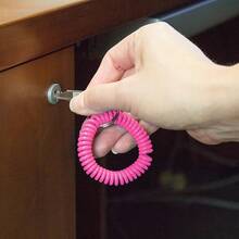 Bobina de muñeca en espiral de  de diámetro con llavero de acero, pulsera flexible, se estira hasta 30 cm, unisex, rosa adulto - Rosa Neón - Ver 5
