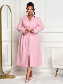 BIUBIU Women's Plus Size Elegant Office Commuting Tweed Pearl Button Decoration Apricot Waist Cinched Double Breasted Long Sleeved Suit Dress; Autumn Women's Clothing; Women's Office Attire; Women's Long Coat, Autumn And Winter Clothing/Fashionable Casual Home And Outdoor Clothing/Autumn Wedding Guest Dress/Business Casual Women/Women's Office Clothing/