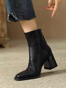 British Retro High Heel Ankle Boots For Women, Square Toe, Chunky Heel, Versatile, Autumn/Winter New Arrival, Elegant