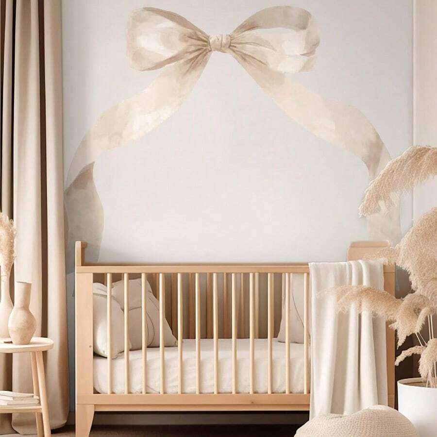Midoo 59 X 45 Inch Large Pink Bow Wall Stickers Peel And Stick Coquette Girl Room Decor Large Watercolor Bow Stickers Preppy Waterproof Vinyl Decals Wall Decor For Girl Room Nursery Kindergarten - 淡棕色 - 查看 1