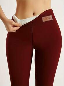 Christmas  Halloween    Fashionable    Warming  Soft    Fabric    Winter    Winter Fleece-Lined Thermal Pants Fleece-Lined Yoga - Đỏ - Xem 1