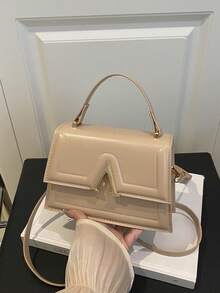 1 Nuova mini borsa alla moda con texture in tessuto PU di colore solido, borsa quadrata con chiusura a ribalta, stile occidentale semplice, elegante borsa a tracolla con cinturino regolabile e rimovibile.