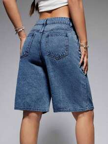 Women Jorts Baggy Jeans Jorts Outfits Mid-Low Waisted Denim Y2K Shorts Summer Hot Short Pants Streetwear - 藍色 - 查看 3