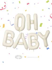 16/40 英寸米色“OH BABY”设计气球套装，婴儿派对装饰，铝箔字母横幅，适用于婴儿派对装饰、派对背景装饰、男孩女孩气球横幅、婴儿派对礼物、一周岁生日派对用品、性别揭晓派对装饰 - OH BABY - 查看 3
