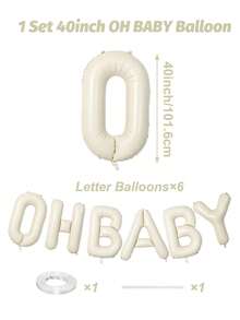 16/40 英寸米色“OH BABY”设计气球套装，婴儿派对装饰，铝箔字母横幅，适用于婴儿派对装饰、派对背景装饰、男孩女孩气球横幅、婴儿派对礼物、一周岁生日派对用品、性别揭晓派对装饰 - OH BABY - 查看 9