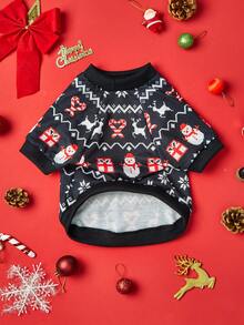 LUCKIE LABO 1pc Fleece Printed Snowflake & Snowman Pattern Pet Hooded Sweatshirt, Warm & Comfortable Pet Clothing Suitable For Cats & Dogs Indoor/Outdoor