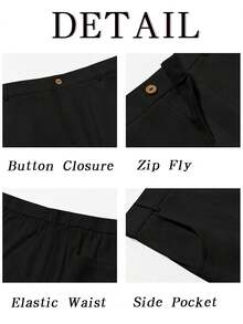Runcati Men's Casual Loose Fit Cotton Linen Trousers Lightweight Elastic Waist Baggy Wide Leg Ideal For Summer Beach & Yoga - 黑色 - 查看 5