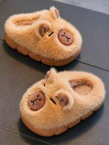 HAHABOBO New Kids' Winter Indoor Slippers - Brown Capybara Cartoon Patterns, Cute & Warm Thermal Lined Toddler Shoes, Unisex For Boys & Girls, Stylish, Versatile, Lightweight, Soft & Flat-Soled Slip-On Kids Slippers, Suitable For Indoor Bedroom & Home Use; Ideal As Holiday, Party, Christmas & Halloween Gifts - Brown - View 4