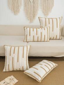 1pc Striped Embroidered Throw Pillow Cover, Classic Farmhouse Polyester Cushion Cover, Pillow Insert Not Included, Multi-Scene Home Decor