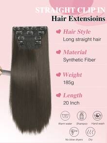 4 piezas/set Extensiones de cabello liso suave de 20 pulgadas, extensiones de cabello sintético liso grueso con clip para mujeres, piezas de cabello postizo con clip para toda la cabeza, extensiones de cabello sintético - Multicolor - Ver 2