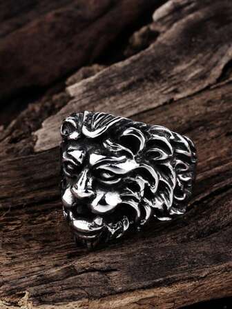 1pc Unique Fashion Big Lion Head Stainless Steel Ring, Suitable For Gifting To Friends, Colleagues, Parents, Boyfriend/Girlfriend, Couples