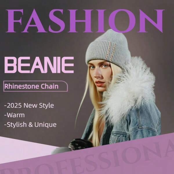 1 Stück schwer verzierter Strass-Beanie, warme, dicke, modische und vielseitig einsetzbare, niedliche gestrickte Mütze für Herbst/Winter für Frauen