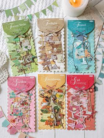 10 piezas/paquete Pegatinas de banderines largos vintage, hechas a mano para scrapbooking, decoración DIY, sobres, álbumes de fotos, revistas