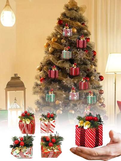 4pcs/Set Christmas Mini Gift Box Decorations, Christmas Tree Decorations, DIY Crafts Christmas Decorations, Christmas Party Decorations, Indoor And Outdoor Christmas Party Decorations, Christmas Gifts, Holiday Gift Givers