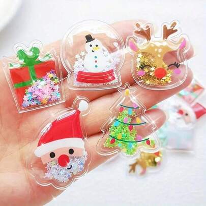 Phụ kiện kẹp tóc Giáng sinh ngày lễ - Mặt dây chuyền lấp lánh cát có hình ông già Noel, tuần lộc, người tuyết và hộp quà, nhiều màu, PVC - Hoàn hảo cho đồ thủ công tự làm và đồ trang trí ngày lễ, đồ trang trí Giáng sinh, phụ kiện tiệc tùng, thiết kế vui nhộn, Giáng sinh, quà tặng Giáng sinh, vật nhồi tất Giáng sinh, quà tặng tiệc tùng, quà tặng sinh nhật, quà tặng ngày lễ [Màu sắc và kiểu dáng ngẫu nhiên].