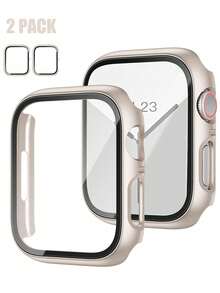 2 Stück Sternenhimmel PC + gehärtetes Glas integriertes Uhrengehäuse, stoßfest, kratzfest, modischer Schutzüberzug, kompatibel mit Apple Watch 40mm/41mm/42mm/44mm/45mm/46mm/49mm, geeignet für Apple Watch Ultra/SE/11/10/9/8/7/6/5/4 Serie, bequem zu tragen, unisex, rundum Schutz - Sternenlichtfarbe + Sternenlichtfarbe - Übersicht 17