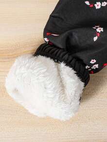 Tween Girl Floral Print Warm Hooded Jacket - Black - View 4