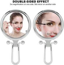 Sonew Espejo de Maquillaje Ajustable Plegable de Aumento 5X, Espejo Cosmético de Escritorio de Mesa, Espejo de Maquillaje de Doble Cara para Viajes Domésticos (Plata) - 1 - Ver 2