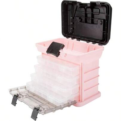 Portable Box - Small Parts Organizer With Drawers And Customizable Compartments Hardware, Fishing Tackle, Beads, Or Crafts By Pink