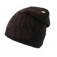 经典男士秋冬帽子腈纶针织无檐便帽字母提花编织无檐便帽冬帽 - 咖啡棕 - 查看 3