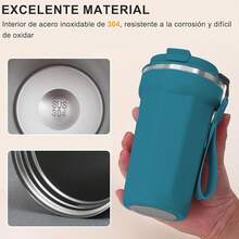 MOYAC Taza Termo de Café de 510 ml, Termo Cafe de Viaje con Cordón de Acero Inoxidable, Termo al Vacío para Conservación del Calor y el Frío, Adecuada para Preparar Leche, Café, Té (Negro) - AZUL - Ver 9