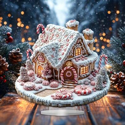 2D Flat Gingerbread House, Acrylic Display Stand, Holiday Christmas Decor, Boho Style, Home Office Decoration, Perfect Gift, Cm, Multifunctional, No Text