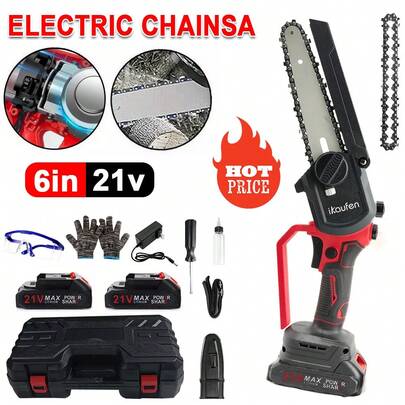 6 Inch 21V Upgraded Cordless Mini Chainsaw Electric Chainsaw 2 Battery Powered, Fit For Gardening, Firewood Cutting, Home Work, And Camping, Portable Chain Saw & Chainsaw,  Handheld Mini Chainsaw For Tree Pruning