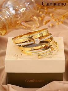 Camhanno 4pcs Luxurious And Elegant Stainless Steel Bracelet Series, With A Unique And Fashionable Style, Suitable For Daily Commuting, Dating, And Party Gatherings. Comes With A Beautiful Gift Box, It Is An Excellent Gift For Friends