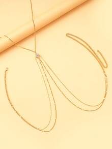 1 pieza Cadena de pecho con forma de X de varias capas de moda, accesorio de joyería corporal cruzada con corazón doble sexy para mujer, regalo