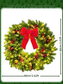 KINGFORAN 2025 Christmas Decorations For Home- 23.62''/31.5'' Pre-Lit Artificial Christmas Wreath With LED Lights Bowknot, Battery-Operated (3 AA Batteries Included), Thanksgiving Decorations, Realistic Soft PE Real Touch Pine Garlands With 7 Real Pine Cones, 7 String Red Berries And 14 Gold Red Christmas Balls, Christmas Decorations For Home - Army Green - View 11