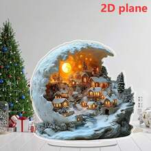 1 pieza Decoración acrílica de escena de aldea de invierno navideña en 2D - Escena de escritorio impresa de alta definición, multiusos, sin texto, ideal para el hogar, la sala de estar, la oficina, regalo de Navidad, Acción de Gracias, decoración de cumpleaños, decoración navideña