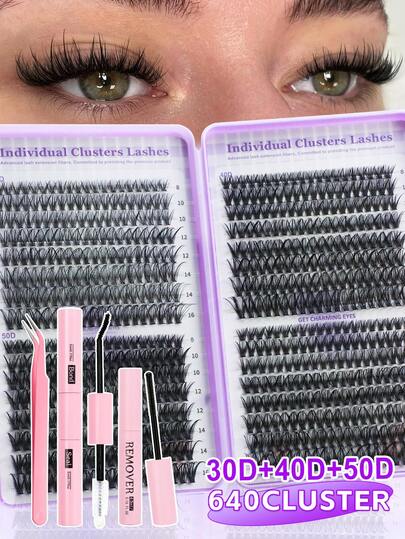 640 piezas Kit de extensión de pestañas, regalo de Navidad - Incluye pestañas postizas, pegamento, desmaquillante, pinzas y cepillo, fácil para profesionales y principiantes, conveniente para uso en el hogar. Kit de inicio de extensión de pestañas para principiantes: Incluye pestañas postizas, pegamento, desmaquillante y herramientas, lo que le permite crear fácilmente resultados de nivel profesional en casa.