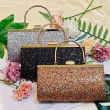 Glitter Sequin Evening Clutch Bag For Women - Metal Top Handle & Detachable Chain Strap, Sparkly Handbag For Party, Prom, Gala (Multiple Colors Available)