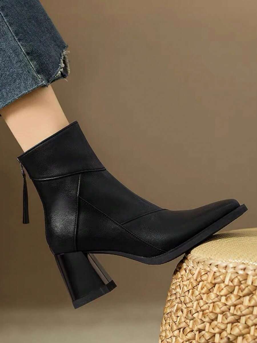 British Retro High Heel Ankle Boots For Women, Square Toe, Chunky Heel, Versatile, Autumn/Winter New Arrival, Elegant